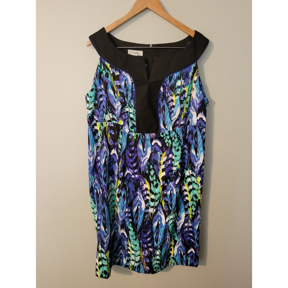 Y2K Dressbarn Women's Sleeveless Multi-Colored Black Collared Dress Size 16 - Picture 2 of 7